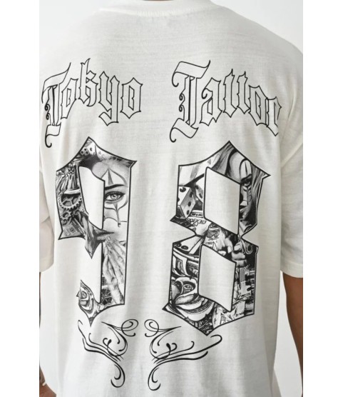 Unisex Baskılı Oversize T-Shirt - Beyaz