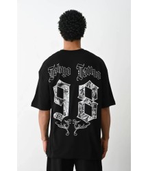 Unisex Baskılı Oversize T-Shirt - Siyah