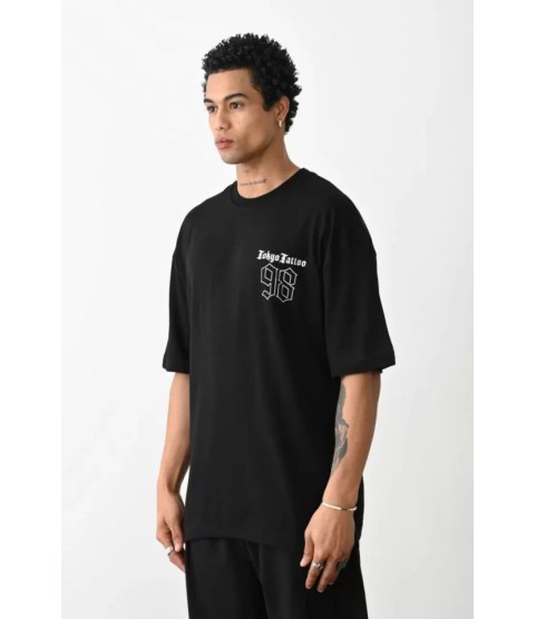 Unisex Baskılı Oversize T-Shirt - Siyah