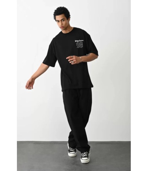 Unisex Baskılı Oversize T-Shirt - Siyah