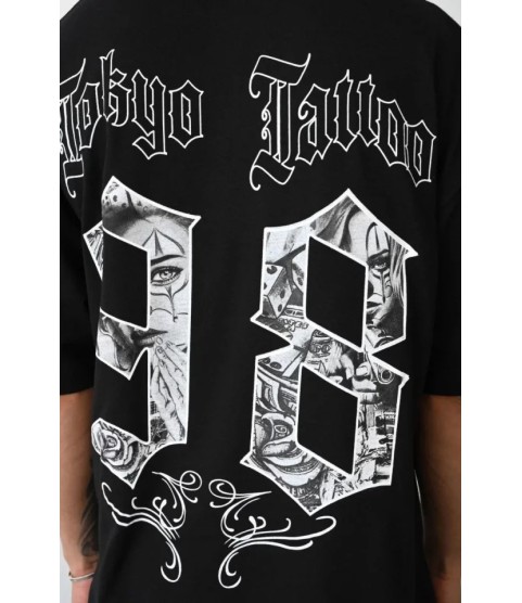 Unisex Baskılı Oversize T-Shirt - Siyah