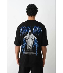 Unisex Baskılı Oversize T-Shirt - Siyah