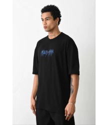 Unisex Baskılı Oversize T-Shirt - Siyah