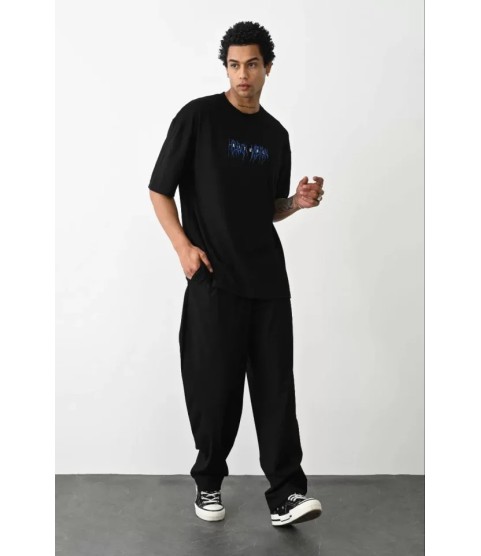 Unisex Baskılı Oversize T-Shirt - Siyah