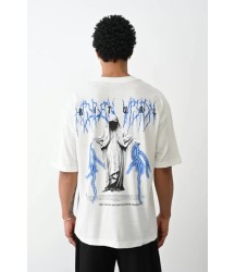 Unisex Baskılı Oversize T-Shirt - Beyaz