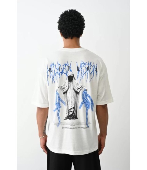 Unisex Baskılı Oversize T-Shirt - Beyaz