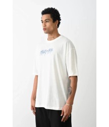 Unisex Baskılı Oversize T-Shirt - Beyaz
