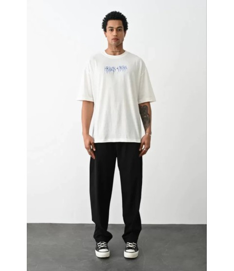 Unisex Baskılı Oversize T-Shirt - Beyaz