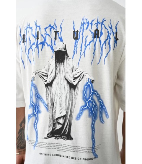 Unisex Baskılı Oversize T-Shirt - Beyaz