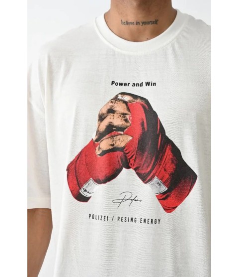 Unisex Baskılı Oversize T-Shirt - Beyaz