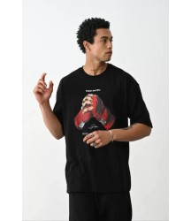 Unisex Baskılı Oversize T-Shirt - Siyah