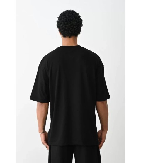 Unisex Baskılı Oversize T-Shirt - Siyah