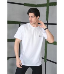 Unisex Bisiklet Yaka Baskılı Oversize T-Shirt - Beyaz