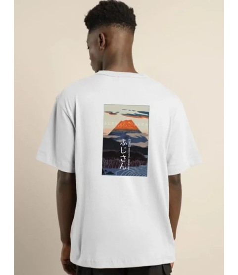 Unisex Bisiklet Yaka Baskılı Oversize T-Shirt - Beyaz
