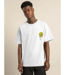 Unisex Bisiklet Yaka Baskılı Oversize T-Shirt - Beyaz