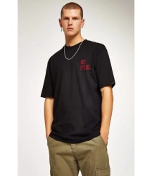 Unisex Bisiklet Yaka Oversize Baskılı T-Shirt - Siyah