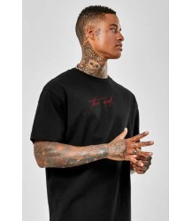 Unisex Baskılı Oversize T-Shirt - Siyah