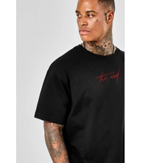 Unisex Baskılı Oversize T-Shirt - Siyah