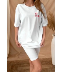 Unisex Baskılı Oversize T-Shirt - Beyaz