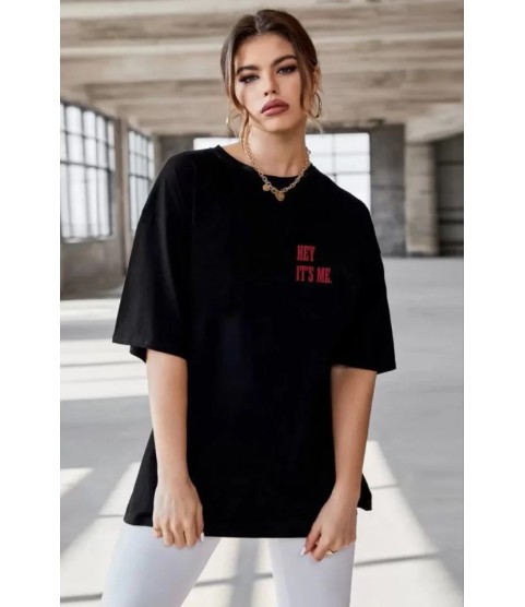 Unisex Baskılı Oversize T-Shirt - Siyah