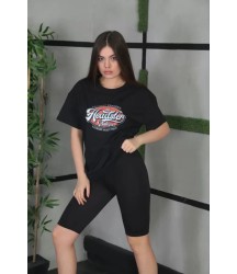 Unisex Baskılı Oversize T-Shirt - Siyah