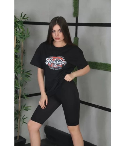 Unisex Baskılı Oversize T-Shirt - Siyah