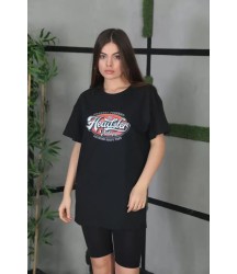 Unisex Baskılı Oversize T-Shirt - Siyah