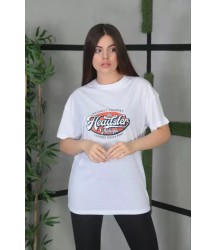 Unisex Baskılı Oversize T-Shirt - Beyaz
