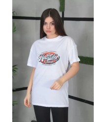 Unisex Baskılı Oversize T-Shirt - Beyaz