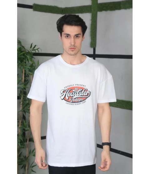 Unisex Baskılı Oversize T-Shirt - Beyaz