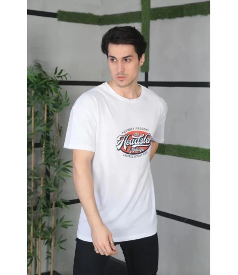 Unisex Baskılı Oversize T-Shirt - Beyaz