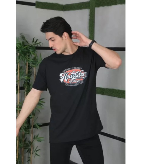 Unisex Baskılı Oversize T-Shirt - Siyah