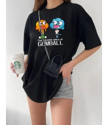 Bisiklet Yaka Baskılı Oversize T-Shirt - Siyah