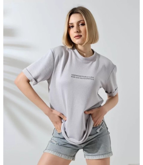 Unisex Bisiklet Yaka Baskılı Slim Fit T-Shirt - Boyalı Gri Unisex Bisiklet Yaka Baskılı Slim Fit T-Shirt - Boyalı Gri