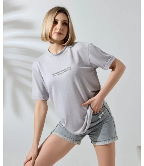 Unisex Bisiklet Yaka Baskılı Slim Fit T-Shirt - Boyalı Gri Unisex Bisiklet Yaka Baskılı Slim Fit T-Shirt - Boyalı Gri