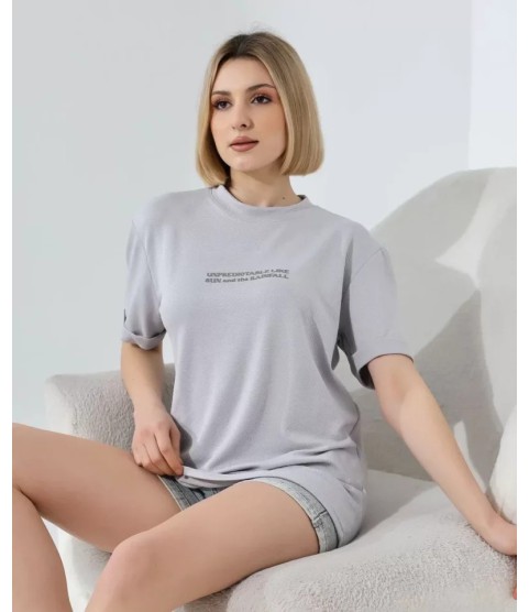 Unisex Bisiklet Yaka Baskılı Slim Fit T-Shirt - Boyalı Gri Unisex Bisiklet Yaka Baskılı Slim Fit T-Shirt - Boyalı Gri