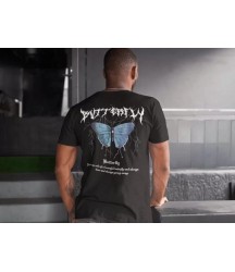 Erkek Bisiklet Yaka Baskılı Oversize T-Shirt - Siyah