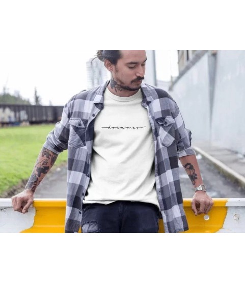 Erkek Bisiklet Yaka Baskılı Oversize T-Shirt - Beyaz