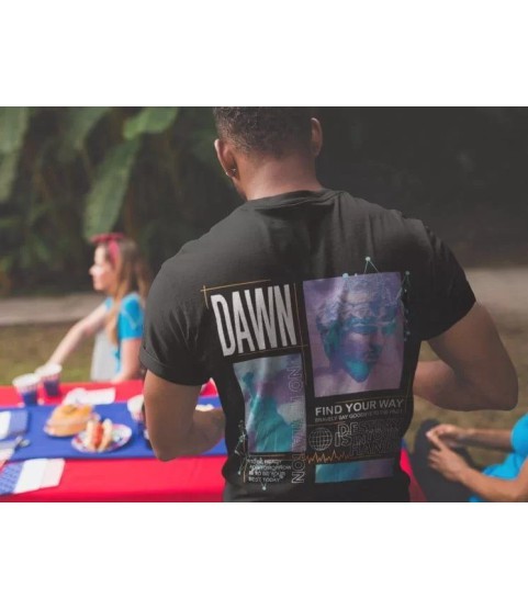 Erkek Bisiklet Yaka Baskılı Oversize T-Shirt - Siyah