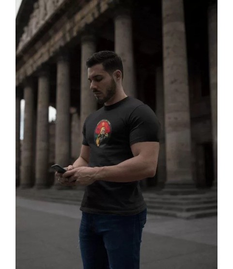 Unisex Bisiklet Yaka Baskılı Oversize T-Shirt - Siyah