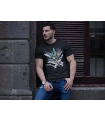 Unisex Bisiklet Yaka Baskılı Oversize T-Shirt - Siyah