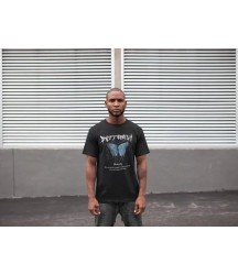 Unisex Bisiklet Yaka Baskılı Oversize T-Shirt - Siyah