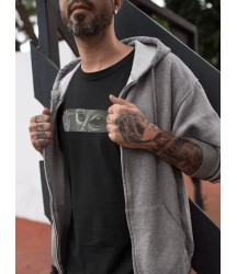 Unisex Bisiklet Yaka Baskılı Oversize T-Shirt - Siyah