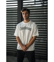 Unisex Bisiklet Yaka Baskılı Oversize T-Shirt - Beyaz