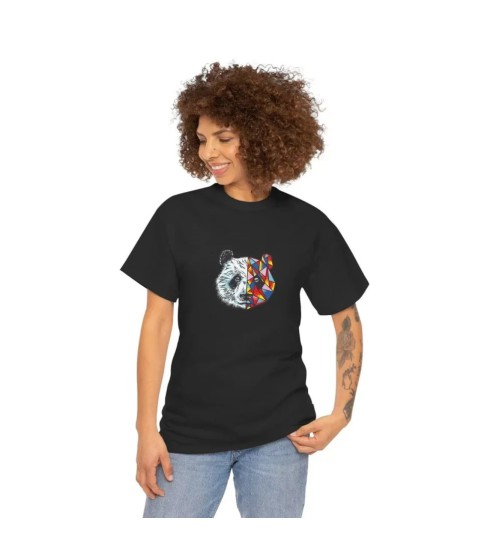 Unisex Bisiklet Yaka Baskılı T-Shirt - Siyah