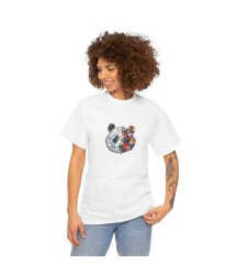 Unisex Bisiklet Yaka Baskılı T-Shirt - Beyaz