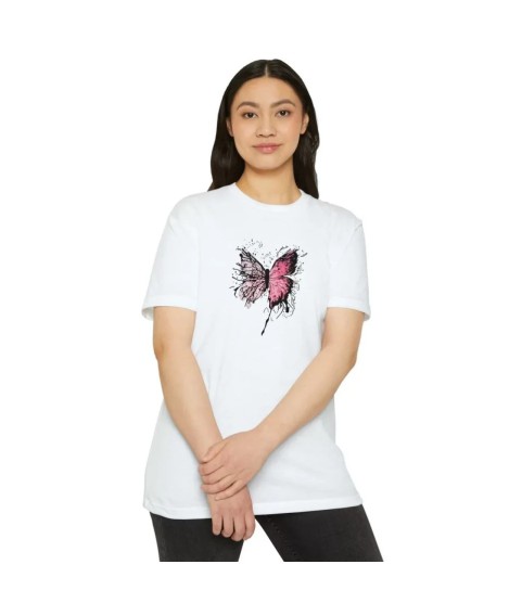 Unisex Bisiklet Yaka Baskılı T-Shirt - Beyaz