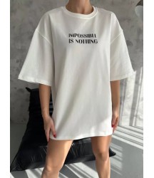 Unisex Bisiklet Yaka Baskılı Oversize T-Shirt - Beyaz