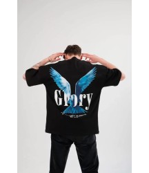 Unisex Bisiklet Yaka Baskılı Oversize T-Shirt - Siyah