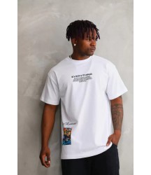 Unisex Bisiklet Yaka Baskılı Oversize T-Shirt - Beyaz
